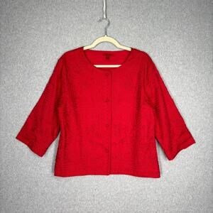 Joni B. Blazer Womens Medium Red Piping Ribbon Artsy Scroll Granny Classic Royal